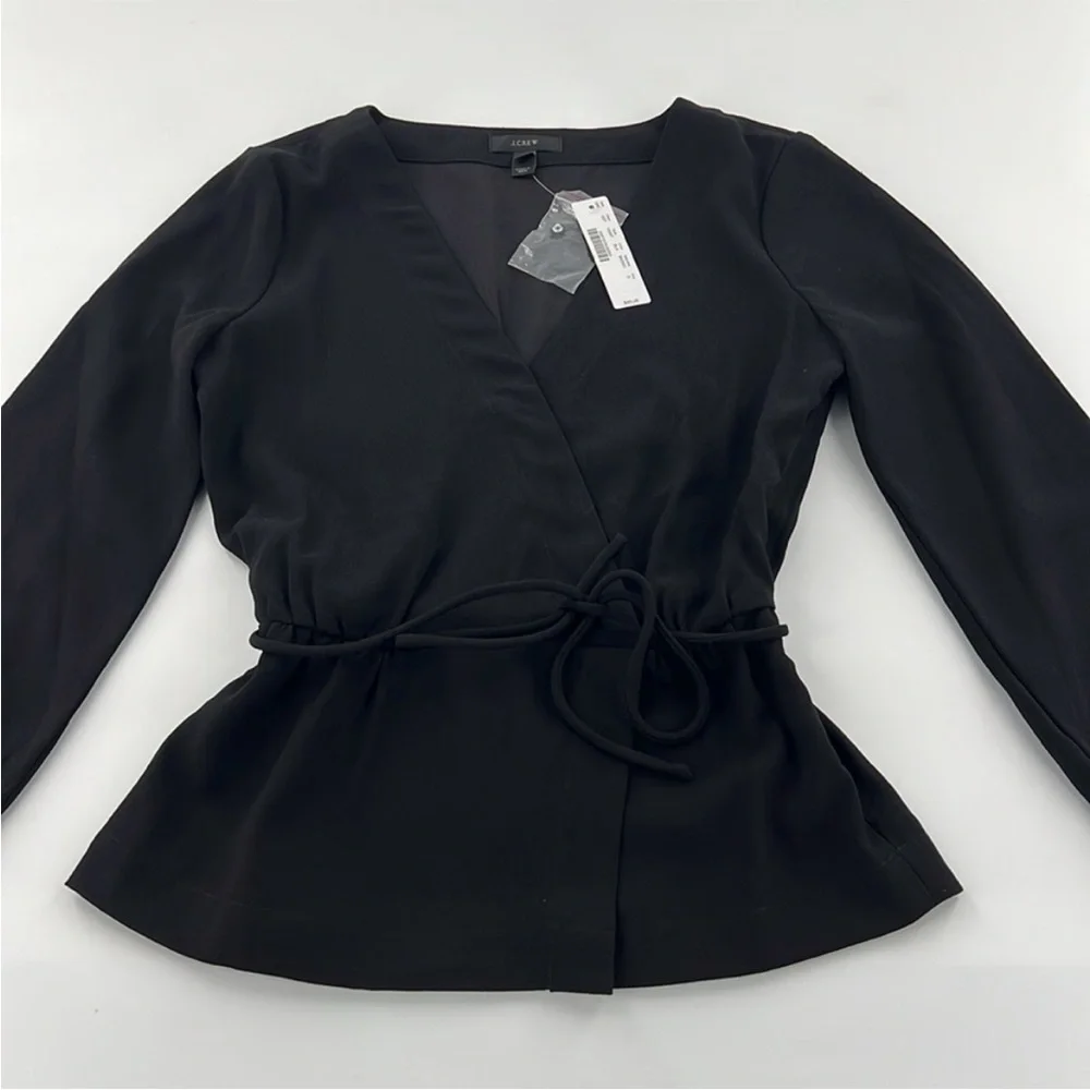 NWT J.Crew Drapey Crepe Faux-Wrap professional structured essential‎ black top